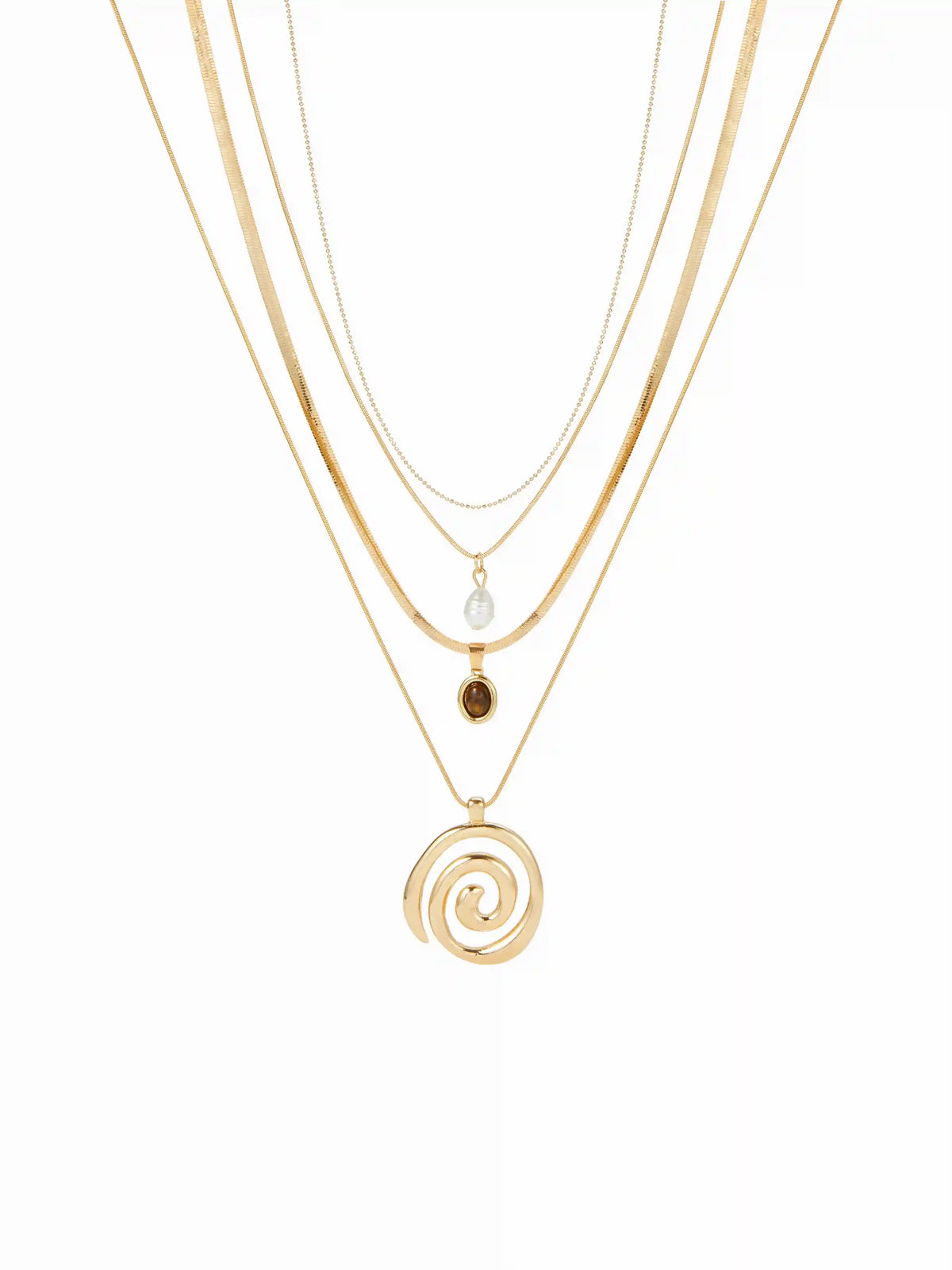 SPIRAL & GEMSTONE LAYERED NECKLACE