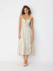 Floral Sculptural Sweetheart Neck Lace Trim Bowknot A-line Maxi Dress