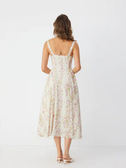 Floral Sculptural Sweetheart Neck Lace Trim Bowknot A-line Maxi Dress