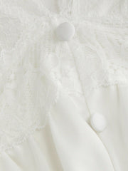 Satin V-Neck Lace Panel Ruffle Sleeve Blouse Curve & Plus