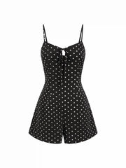 Polka Dot High Rise Bowknot Cut Out Cami Romper