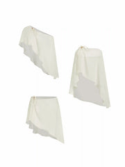 Chiffon Asymmetrical Neck Bowknot Wooden Bead Oversized Cover Up