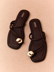 METAL DECOR SQUARE TOE FLIP-FLOP SLIPPERS