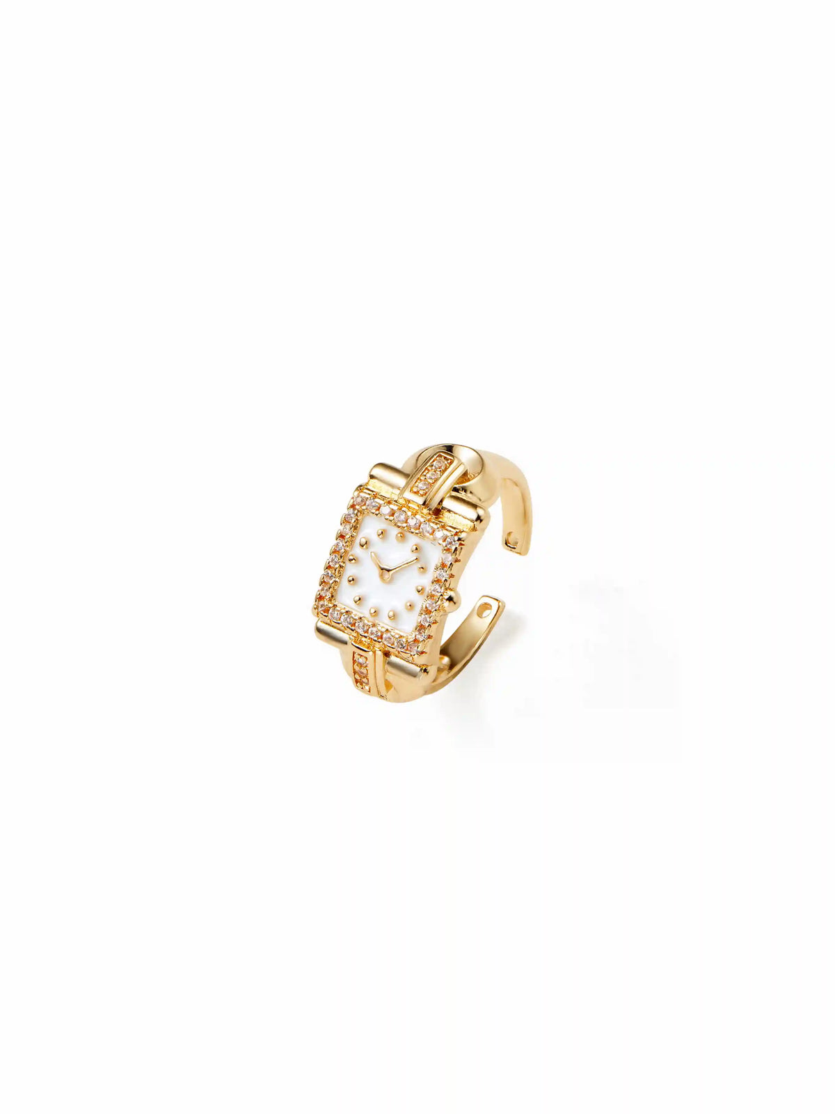 CLOCK & RHINESTONE OPEN RING