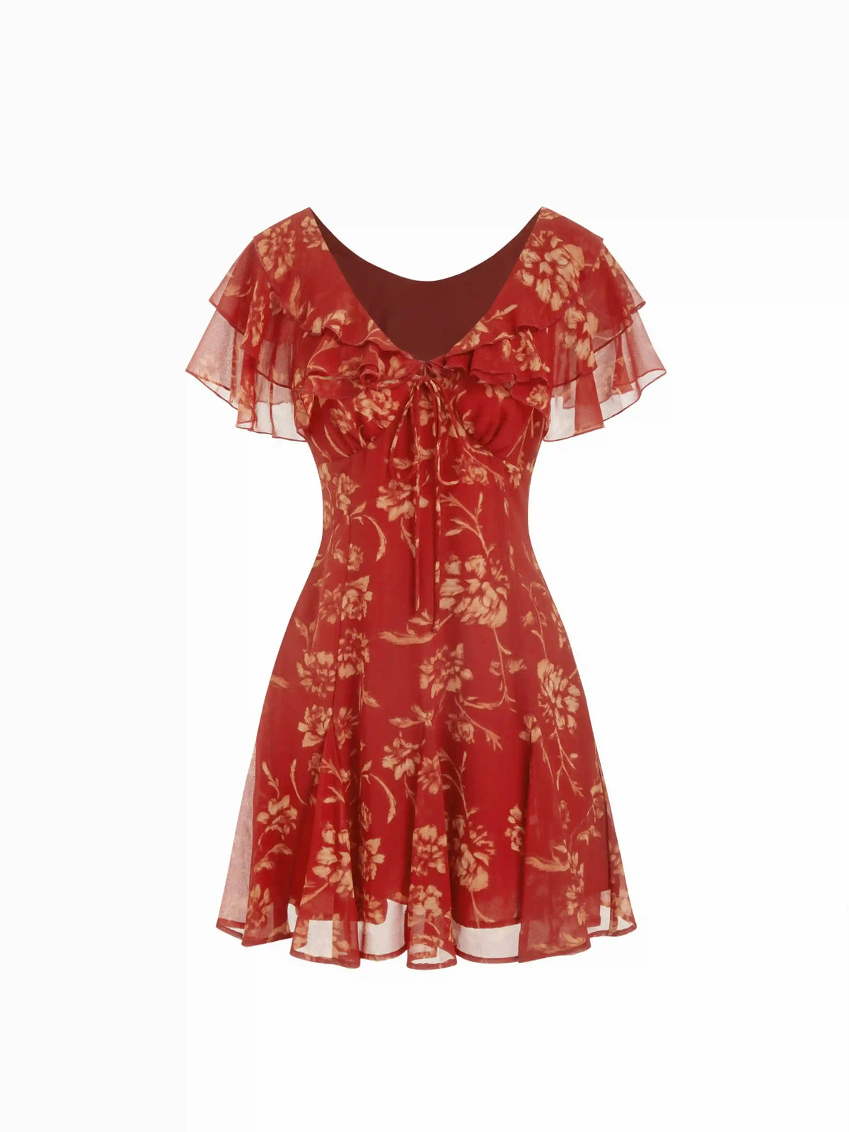 Chiffon V-Neck Dolman Sleeve Floral ALINE Short Dress