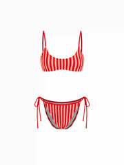 U-Neckline Stripe Bracelet Tie Side Bikini Set