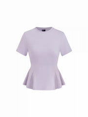 Cotton-blend Short Sleeve Ruffled Hem Tee