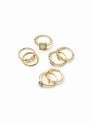 7PCS GEMSTONE & RHINESTONE RING SET