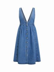 Denim Pinafore Metal Detail Maxi Dress Curve & Plus