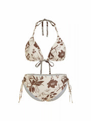Halter Neckline Floral Triangle Bikini Set With Sarong Curve & Plus