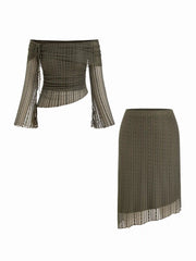 Textured Off-shoulder Top & Mid Rise Midi Skirt Set Curve & Plus