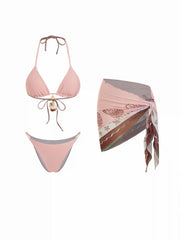 Halter Shell Beaded Bikini with Sarong