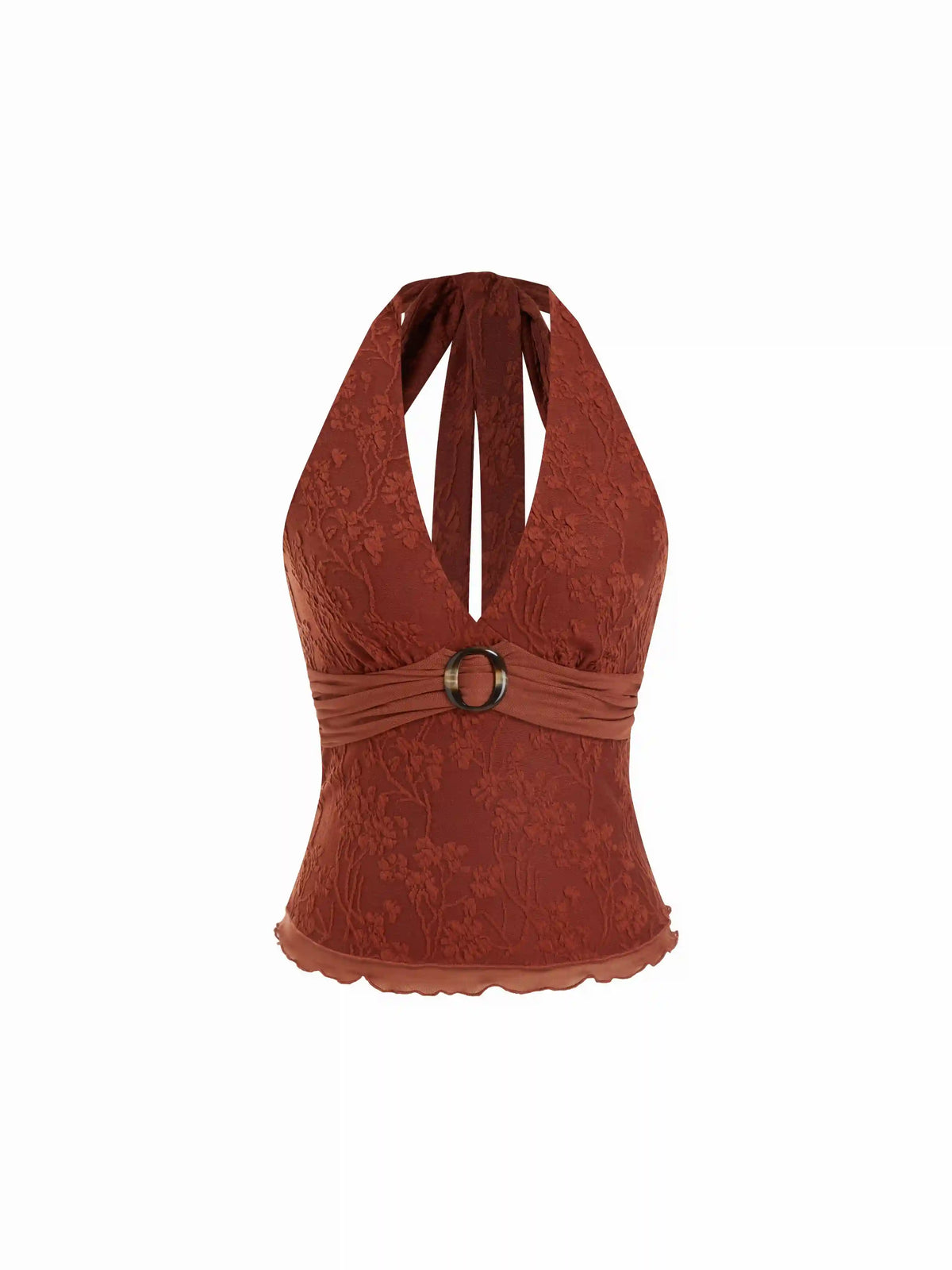Floral Jacquard Lace Halter Neckline Ring Detail Tank Top