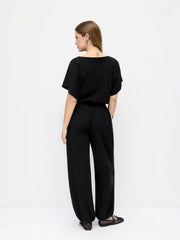 Cotton-blend Boat Neck Short Sleeve Mid Rise Jogger Jumpsuit