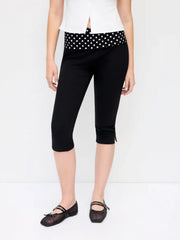 Cotton-blend Low Rise Polka Dot Fold Over Tapered Capri Trousers