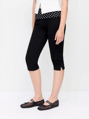 Cotton-blend Low Rise Polka Dot Fold Over Tapered Capri Trousers