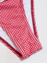 Sweetheart Gingham Bowknot Lace Panel Ruffled Underwire Bikini Set