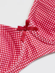 Sweetheart Gingham Bowknot Lace Panel Ruffled Underwire Bikini Set