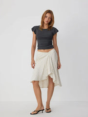 Linen-blend Low Rise Draped Asymmetrical Midi Skirt