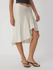 Linen-blend Low Rise Draped Asymmetrical Midi Skirt