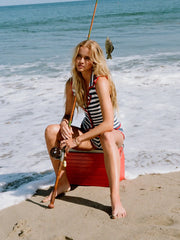Knit Crochet Striped Contrasting Trim Vest