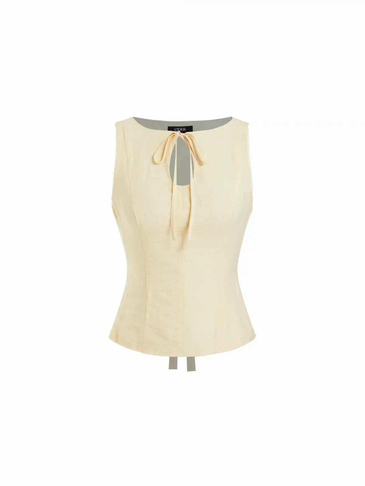 Linen-blend Boat Neck Knotted Sleeveless Blouse