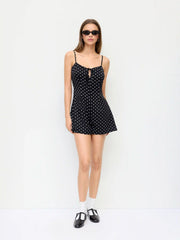 Polka Dot High Rise Bowknot Cut Out Cami Romper