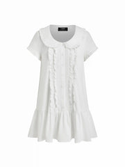 Peter Pan Collar Ruffle Button-Up Mini Dress
