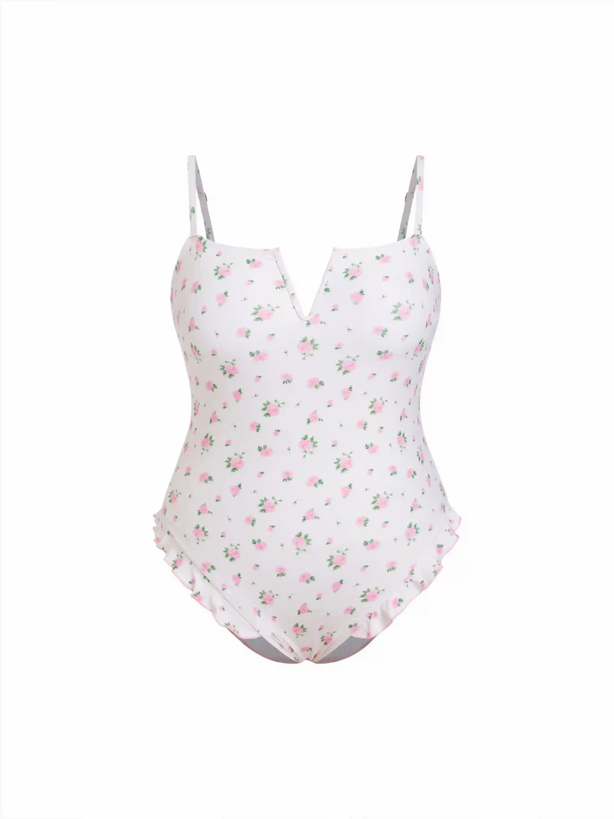 Square Neck Floral Ruffle Hem One-piece Swimsuit Curve & Plus