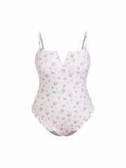 Square Neck Floral Ruffle Hem One-piece Swimsuit Curve & Plus