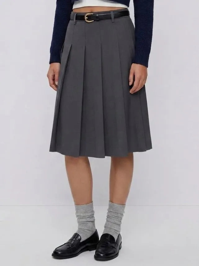 Low Rise Pleated Midi Skirt