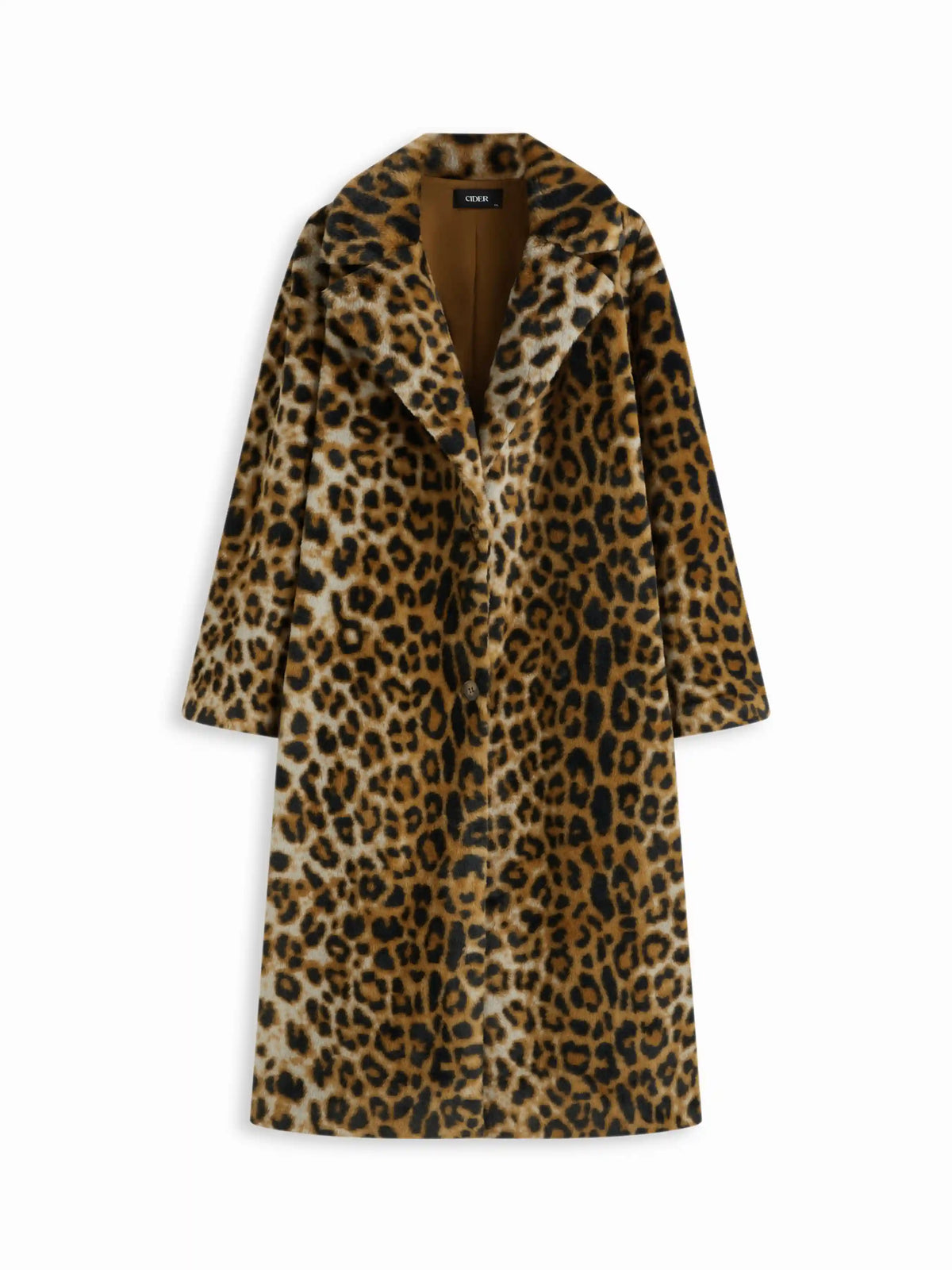 Oversized Faux Fur Collar Leopard Pocket Longline Coat Curve & Plus