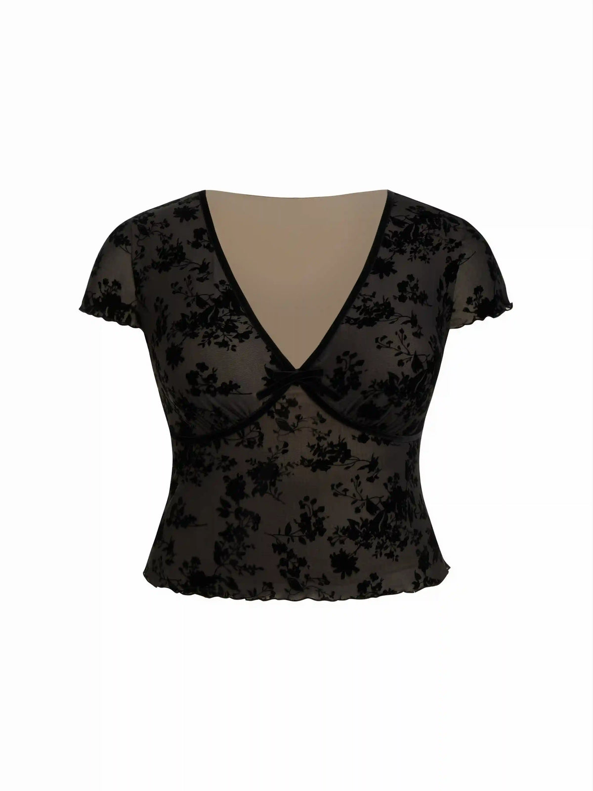 Lace Floral V-neck Top Curve & Plus