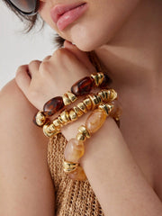 3PCS RESIN BAMBOO TUBE BRACELET SET