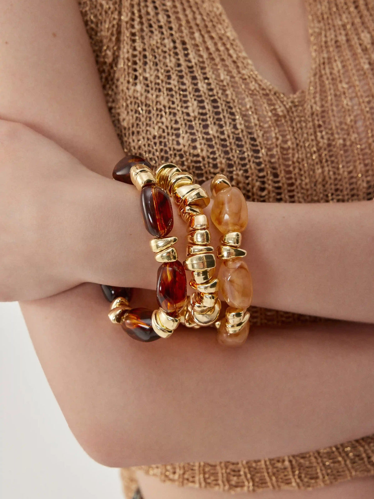 3PCS RESIN BAMBOO TUBE BRACELET SET