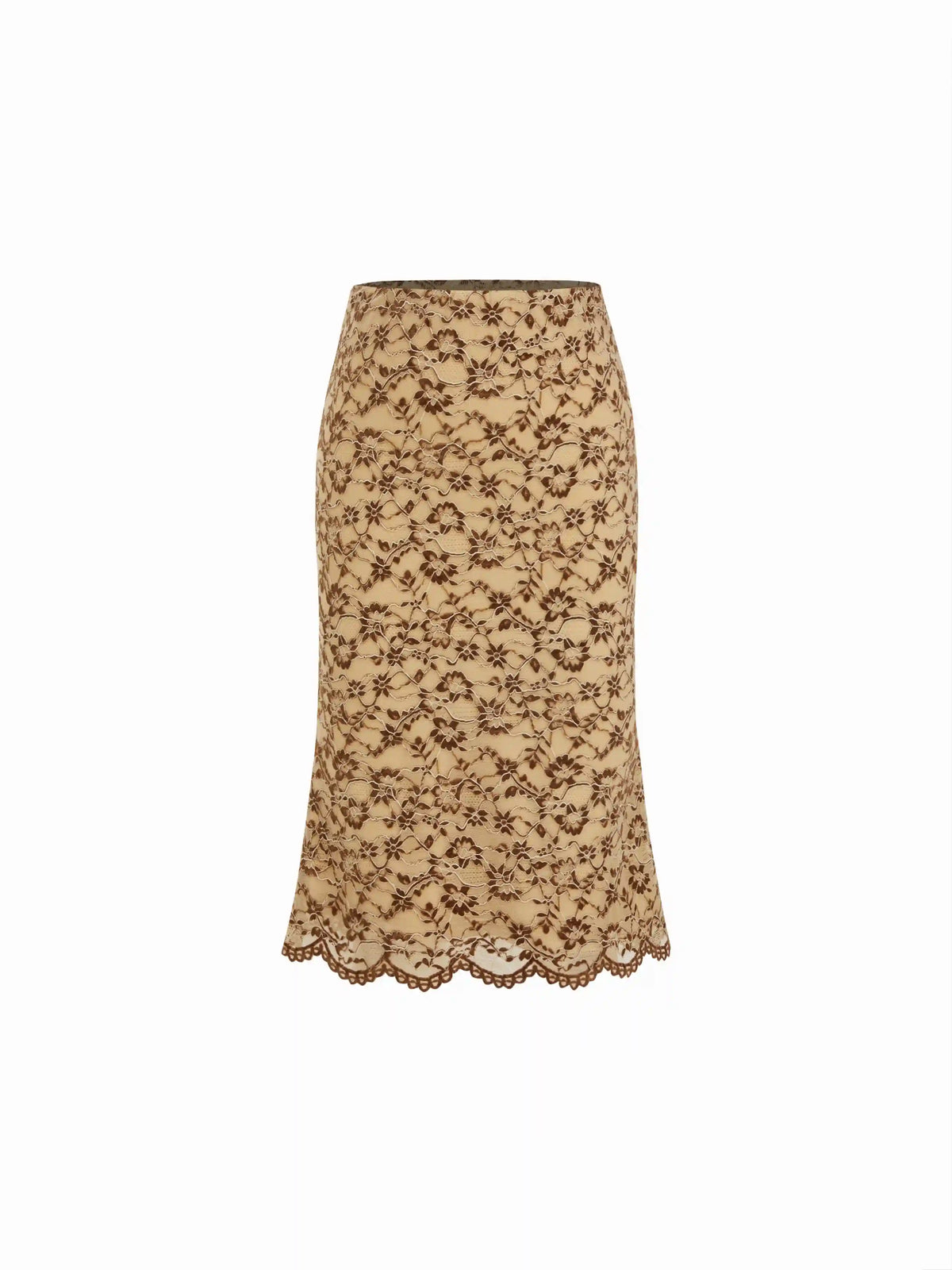 Flocking Lace Low Rise Floral Mermaid Midi Skirt