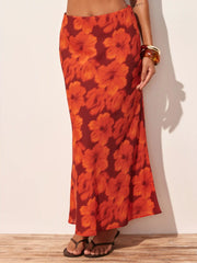 Floral Mid Rise Mermaid Maxi Skirt
