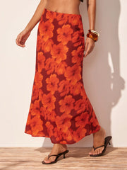 Floral Mid Rise Mermaid Maxi Skirt