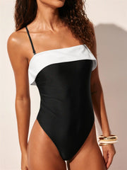 Square Neck Colorblock Tube Top One Piece Swimsuit