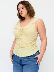 V-neck Ruffled Bowknot Ruched Tank Top Curve & Plus