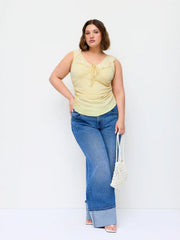 V-neck Ruffled Bowknot Ruched Tank Top Curve & Plus