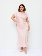 Satin Lace Trim Split Mermaid Maxi Dress Curve & Plus