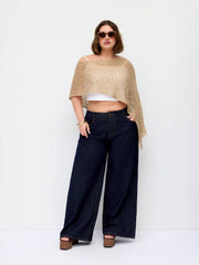 Multi-way Asymmetric Knit Poncho Top Curve & Plus