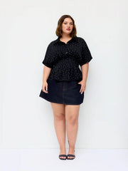 Polka Dot Ruched Cinched Waist Batwing Sleeve Blouse Curve & Plus