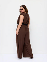Round Neckline Oversized Jumpsuit with Belt Curve & Plus