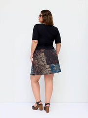 Chiffon Mid Rise Aztec Asymmetrical Knotted A-line Mini Skirt Curve & Plus