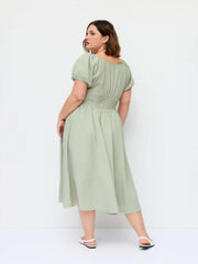 Square Neck Puff Sleeve Ruched Milkmaid Maxi Dress Curve & Plus