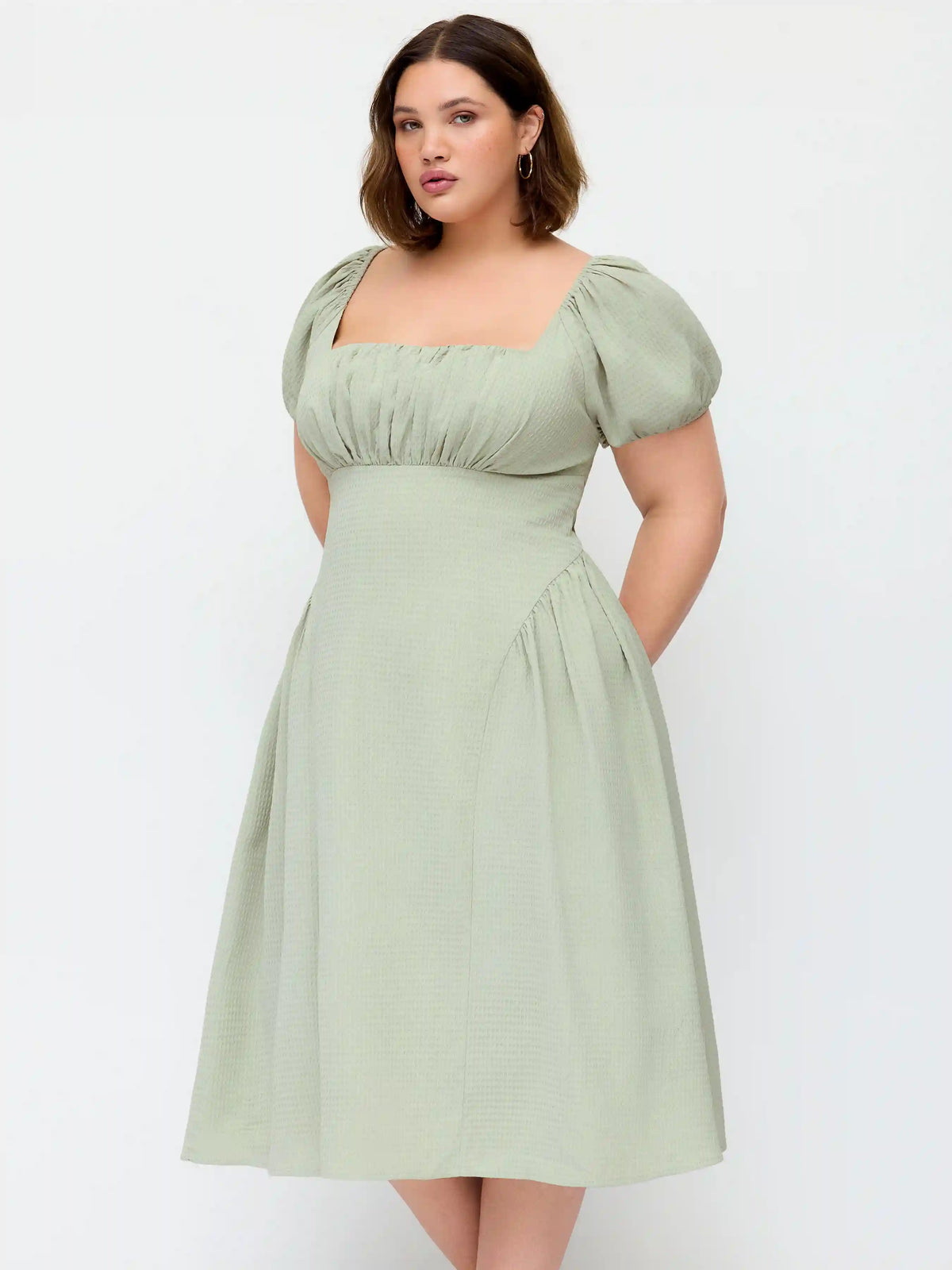 Square Neck Puff Sleeve Ruched Milkmaid Maxi Dress Curve & Plus