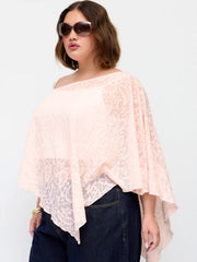 Chiffon Asymmetrical Hem Poncho Top Curve & Plus