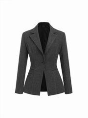 Notched Collar Tie Back Split Button Blazer